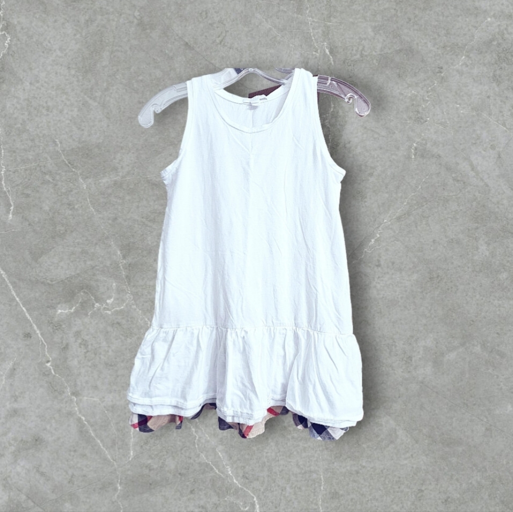 Burberry Girls White Triple Ruffle Classic Plaid Tank Top, 14y